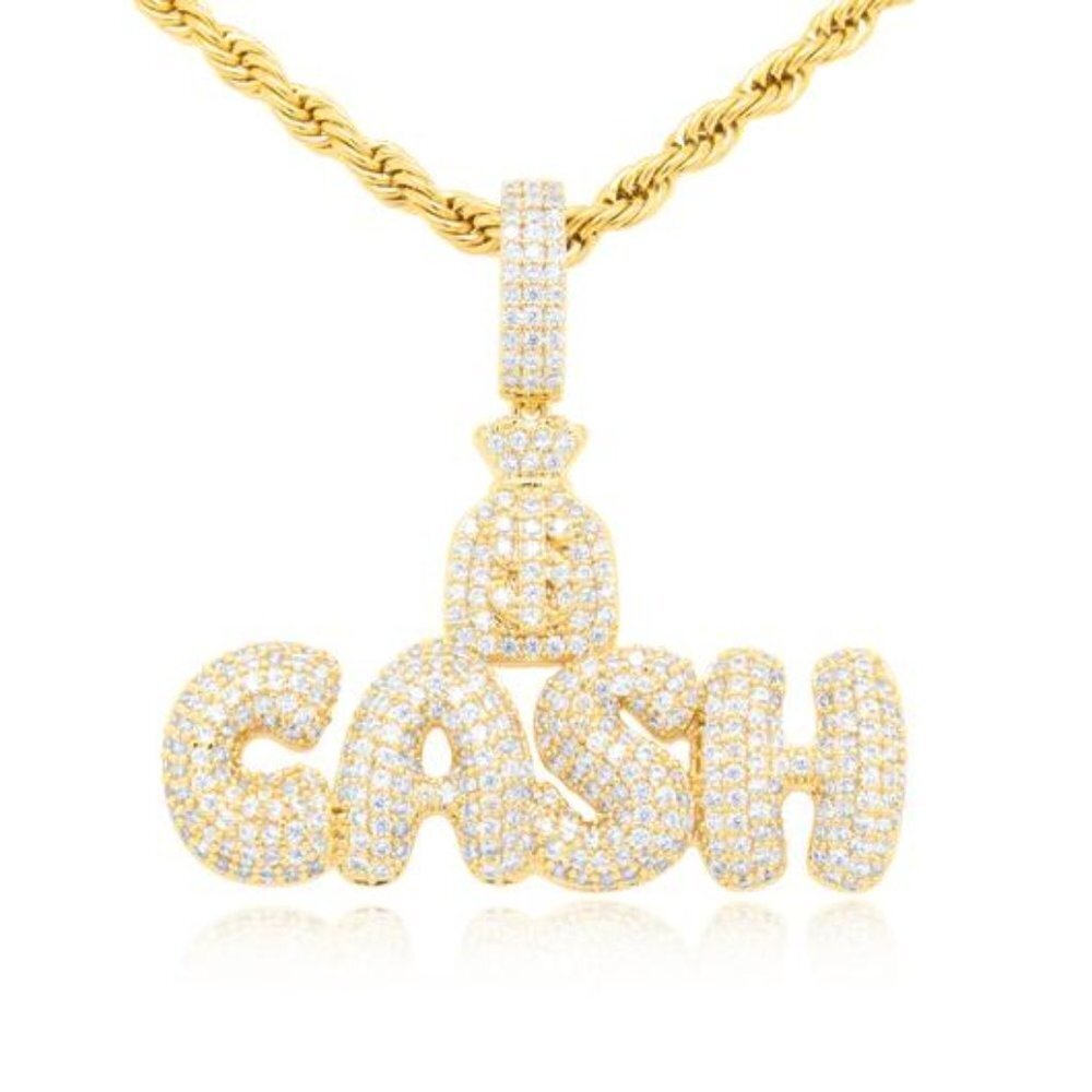 Cash Pendant with 14k Money Bag on top with Chain